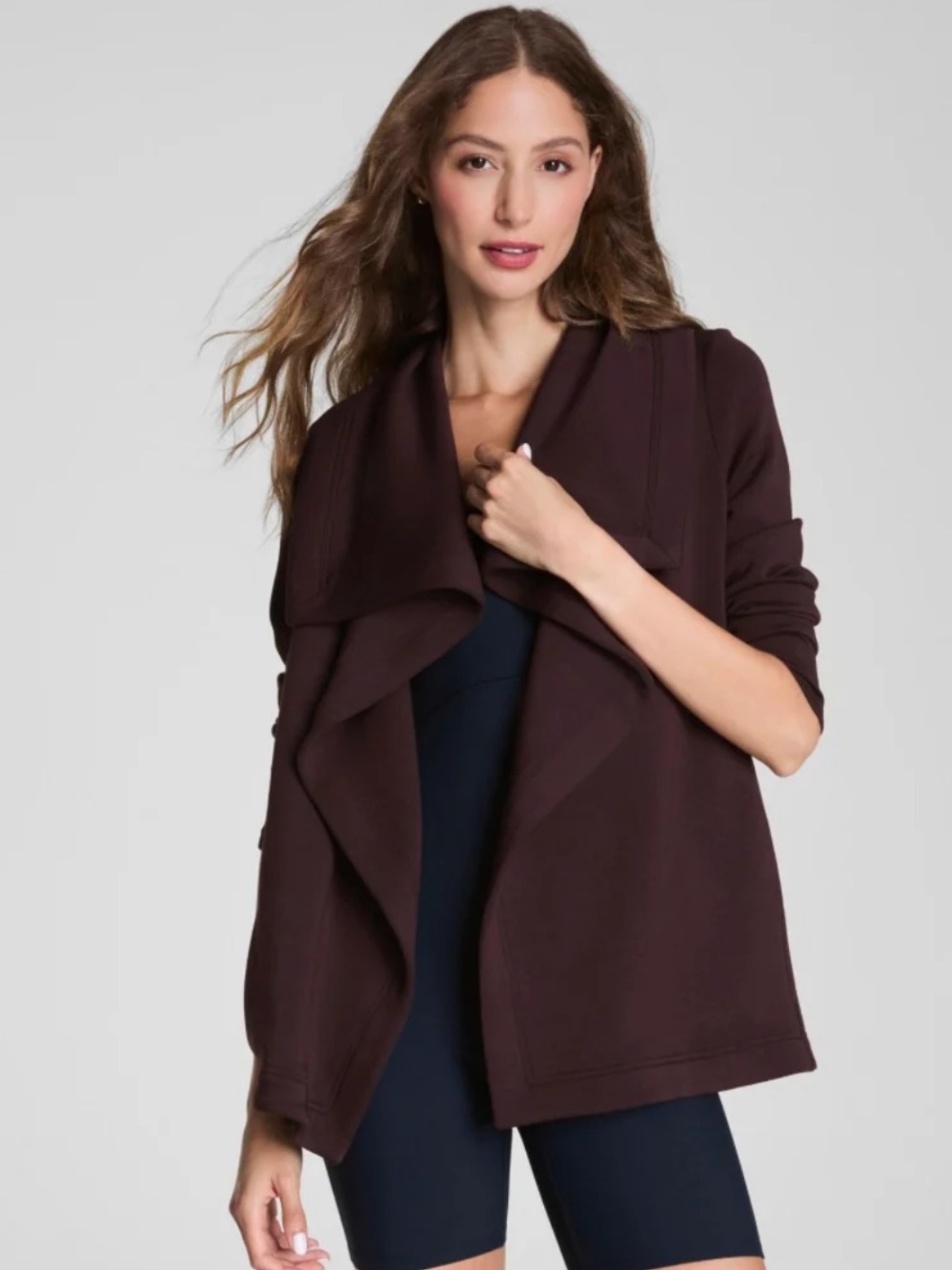 New SPANX AIRESSENTIALS OPEN WRAP CARDIGAN Truffle Brown SZ L